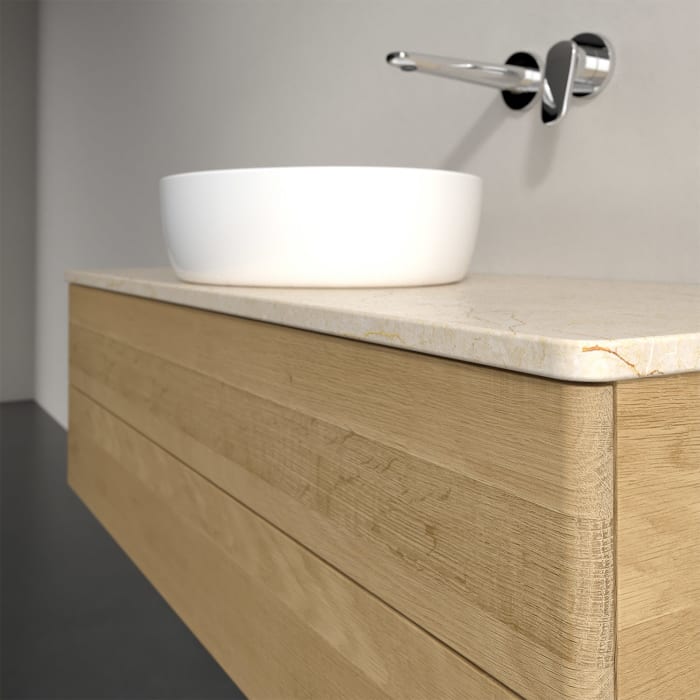 Villeroy & Boch Antao Waschbeckenunterschrank, 120 x 36 cm, 2 Auszüge mit LED-Licht, Front ohne Struktur, ohne Hahnloch, für Waschtisch mittig