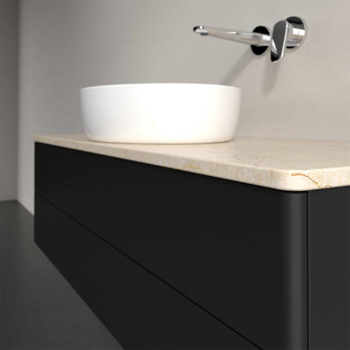 Villeroy & Boch Antao Waschbeckenunterschrank, 120 x 36 cm, 2 Auszüge mit LED-Licht, Front ohne Struktur, ohne Hahnloch, für Waschtisch mittig