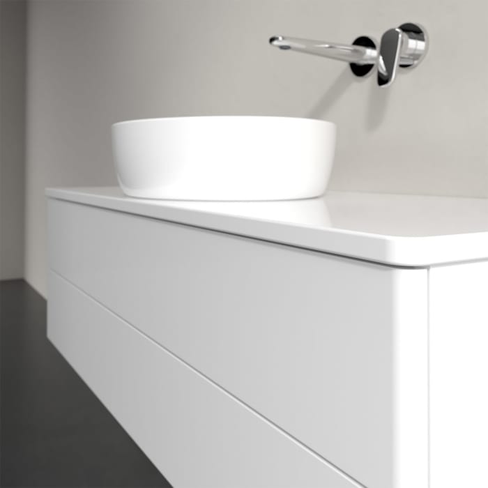 Villeroy & Boch Antao Waschbeckenunterschrank, 120 x 36 cm, 2 Auszüge mit LED-Licht, Front ohne Struktur, mit Hahnloch, für Waschtisch mittig