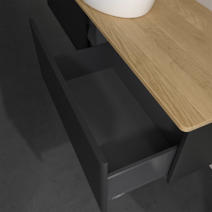 Villeroy & Boch Antao Waschbeckenunterschrank, 160 x 36 cm, 2 Auszüge, Front mit Struktur, ohne Hahnloch, für Waschtisch mittig