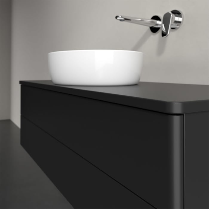 Villeroy & Boch Antao Waschbeckenunterschrank, 120 x 36 cm, 2 Auszüge mit LED-Licht, Front ohne Struktur, mit Hahnloch, für Waschtisch mittig