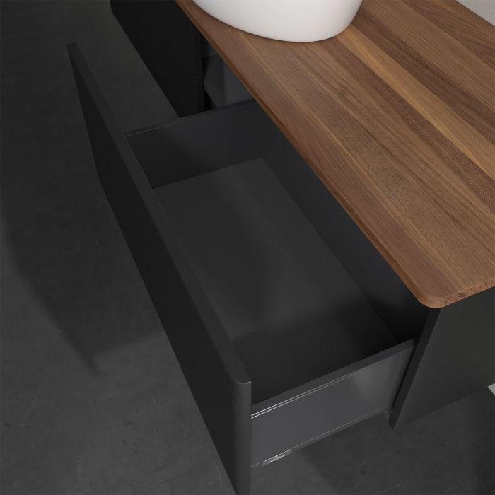 Villeroy & Boch Antao Waschbeckenunterschrank, 160 x 36 cm, 2 Auszüge, Front mit Struktur, ohne Hahnloch, für Waschtisch mittig