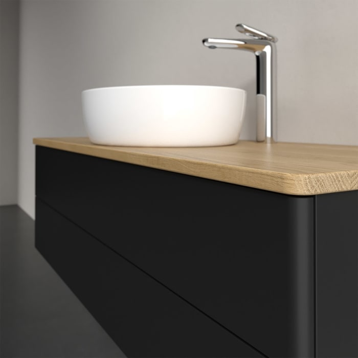 Villeroy & Boch Antao Waschbeckenunterschrank, 120 x 36 cm, 2 Auszüge mit LED-Licht, Front ohne Struktur, mit Hahnloch, für Waschtisch mittig