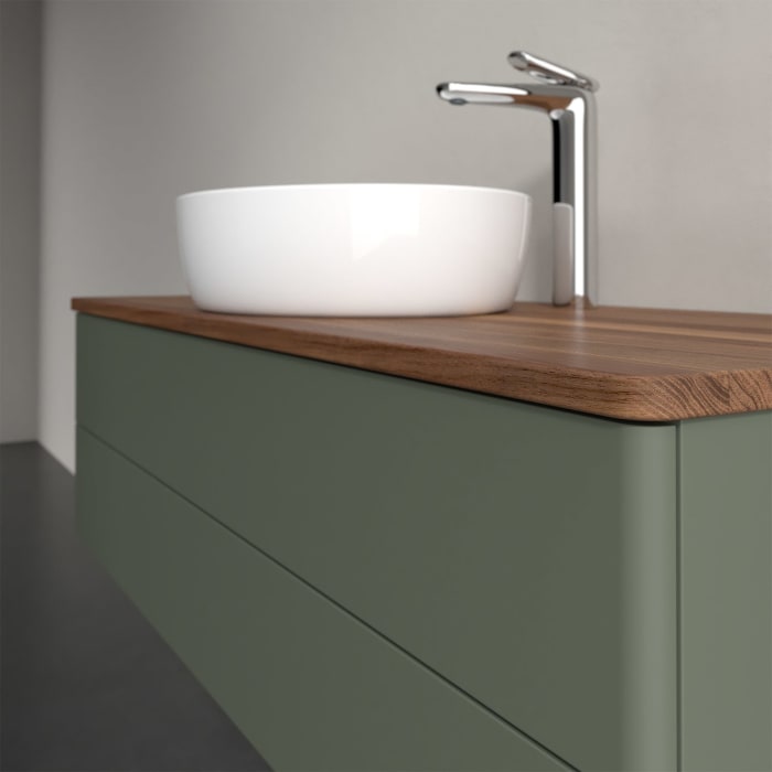 Villeroy & Boch Antao Waschbeckenunterschrank, 120 x 36 cm, 2 Auszüge mit LED-Licht, Front ohne Struktur, mit Hahnloch, für Waschtisch mittig