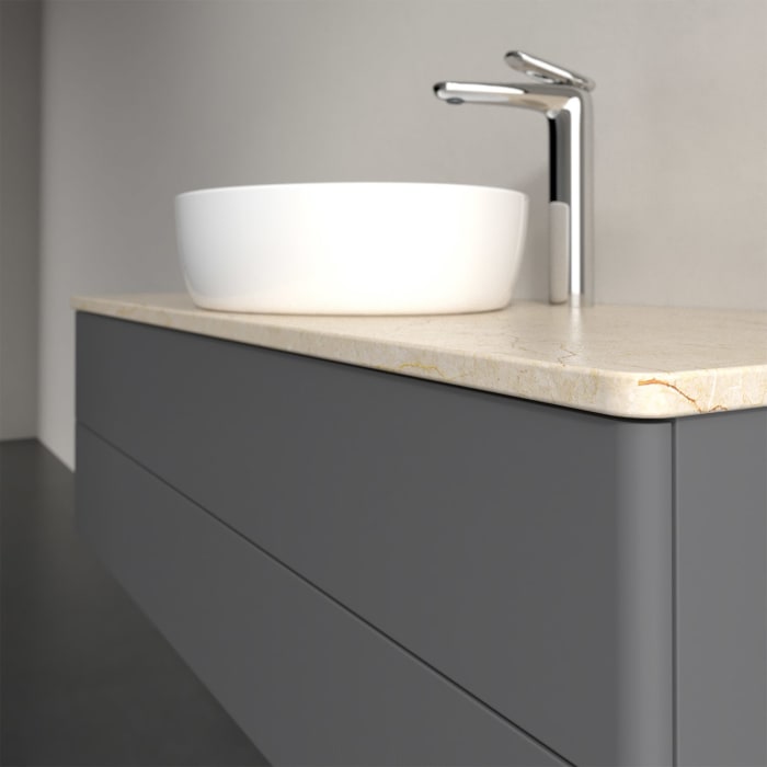 Villeroy & Boch Antao Waschbeckenunterschrank, 120 x 36 cm, 2 Auszüge mit LED-Licht, Front ohne Struktur, mit Hahnloch, für Waschtisch mittig