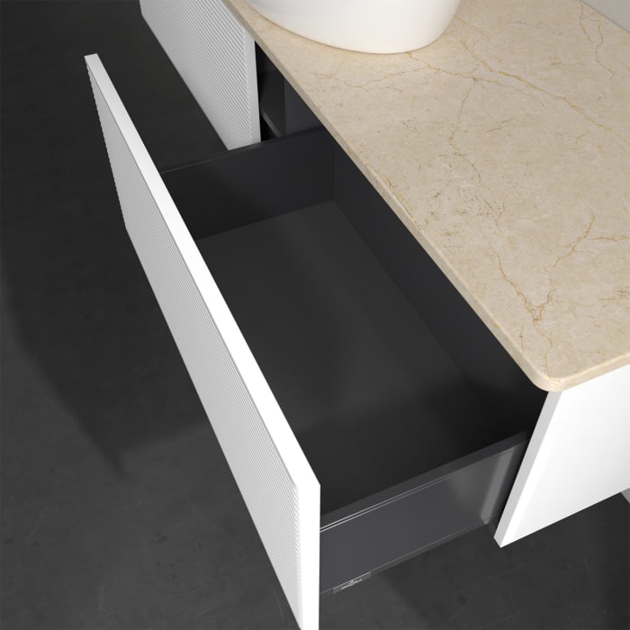 Villeroy & Boch Antao Waschbeckenunterschrank, 160 x 36 cm, 2 Auszüge, Front mit Struktur, ohne Hahnloch, für Waschtisch mittig