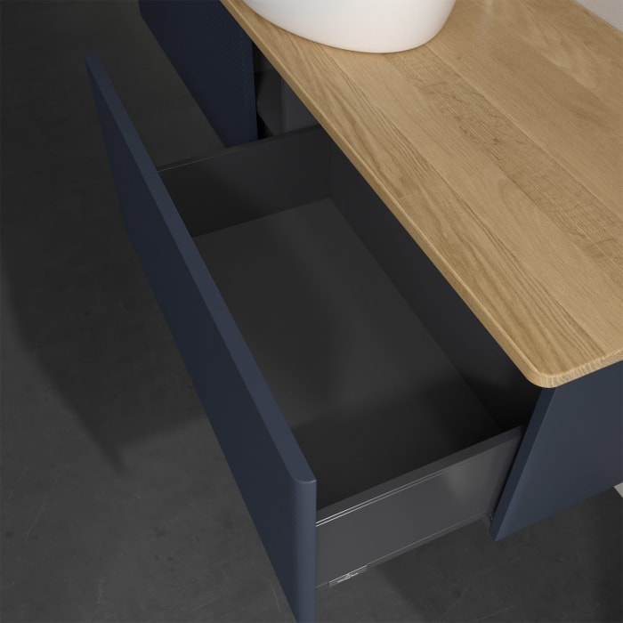 Villeroy & Boch Antao Waschbeckenunterschrank, 160 x 36 cm, 2 Auszüge, Front mit Struktur, mit Hahnloch, für Waschtisch mittig