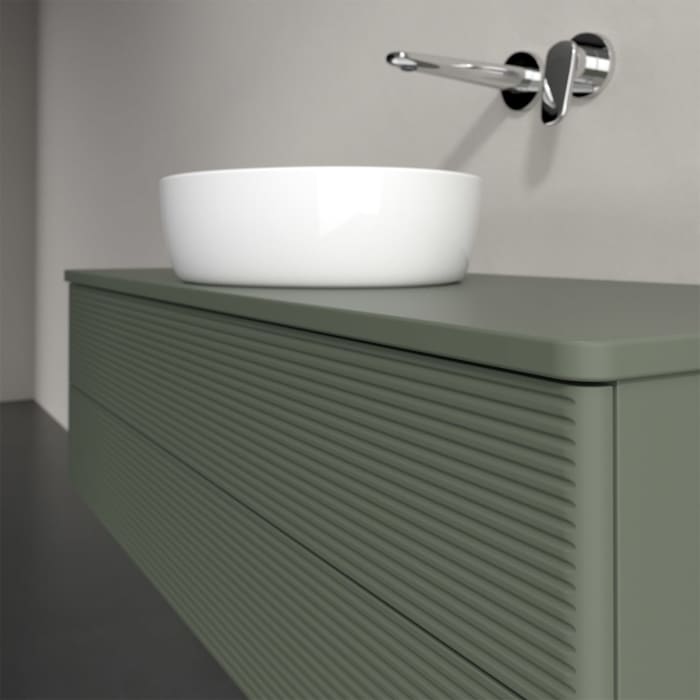 Villeroy & Boch Antao Waschbeckenunterschrank, 120 x 36 cm, 2 Auszüge mit LED-Licht, Front mit Struktur, ohne Hahnloch, für Waschtisch mittig