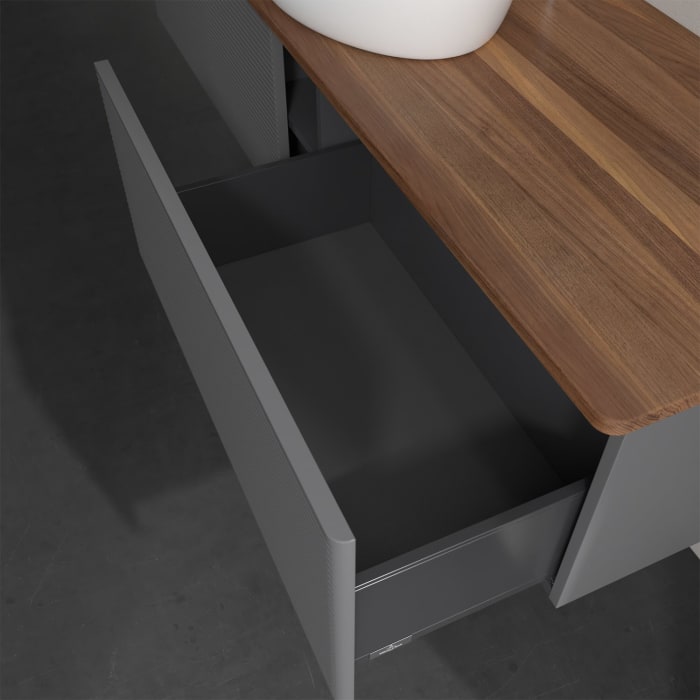 Villeroy & Boch Antao Waschbeckenunterschrank, 160 x 36 cm, 2 Auszüge, Front mit Struktur, mit Hahnloch, für Waschtisch mittig