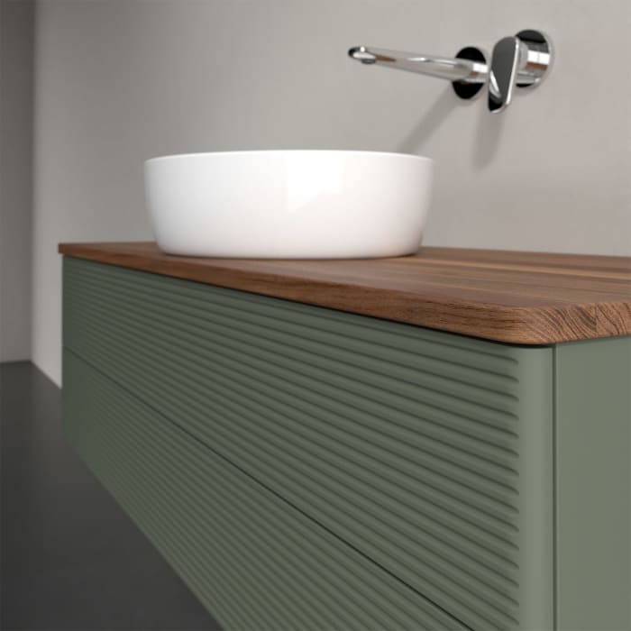 Villeroy & Boch Antao Waschbeckenunterschrank, 120 x 36 cm, 2 Auszüge mit LED-Licht, Front mit Struktur, ohne Hahnloch, für Waschtisch mittig