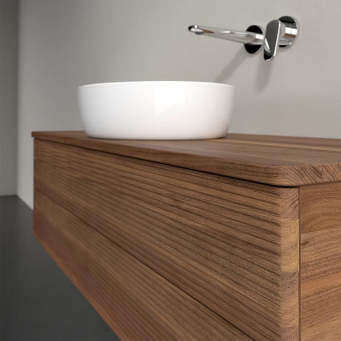 Villeroy & Boch Antao Waschbeckenunterschrank, 120 x 36 cm, 2 Auszüge mit LED-Licht, Front mit Struktur, ohne Hahnloch, für Waschtisch mittig