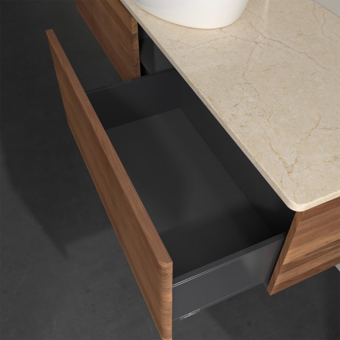 Villeroy & Boch Antao Waschbeckenunterschrank, 160 x 36 cm, 2 Auszüge, Front mit Struktur, mit Hahnloch, für Waschtisch mittig