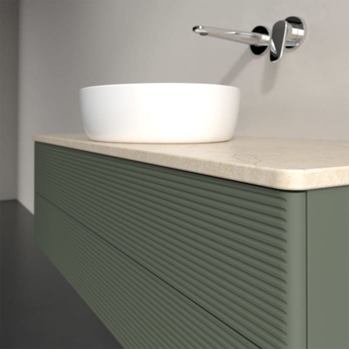 Villeroy & Boch Antao Waschbeckenunterschrank, 120 x 36 cm, 2 Auszüge mit LED-Licht, Front mit Struktur, ohne Hahnloch, für Waschtisch mittig