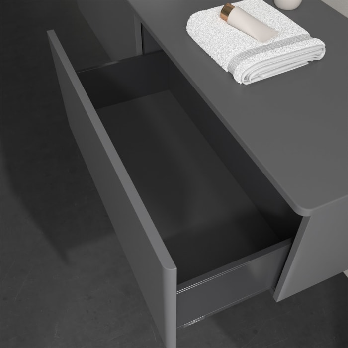 Villeroy & Boch Antao Waschbeckenunterschrank, 160 x 36 cm, 2 Auszüge, Front ohne Struktur, ohne Hahnloch, für Waschtisch links