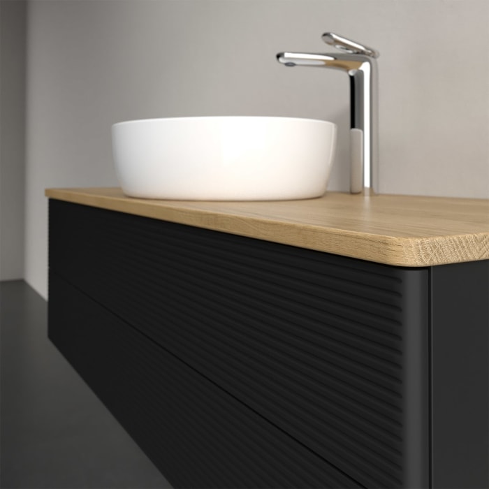 Villeroy & Boch Antao Waschbeckenunterschrank, 120 x 36 cm, 2 Auszüge mit LED-Licht, Front mit Struktur, mit Hahnloch, für Waschtisch mittig