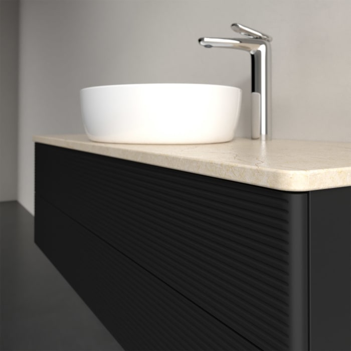 Villeroy & Boch Antao Waschbeckenunterschrank, 120 x 36 cm, 2 Auszüge mit LED-Licht, Front mit Struktur, mit Hahnloch, für Waschtisch mittig