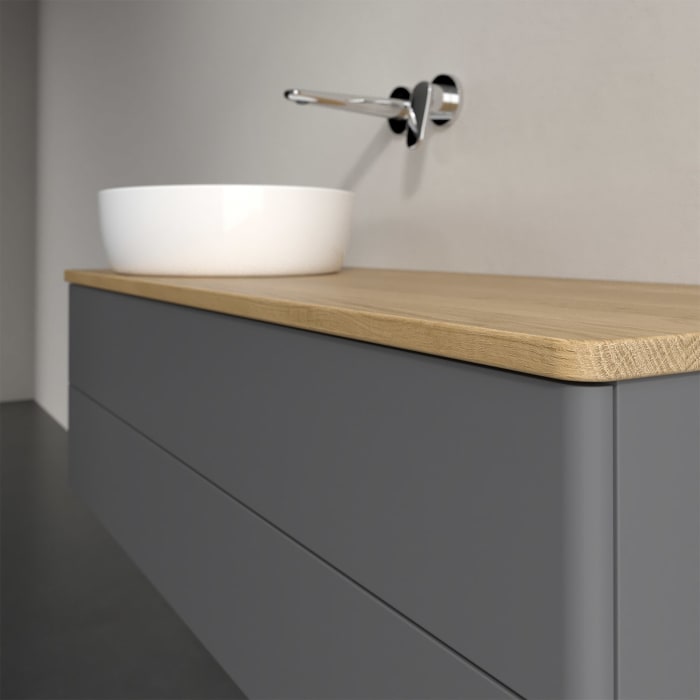 Villeroy & Boch Antao Waschbeckenunterschrank, 120 x 36 cm, 2 Auszüge mit LED-Licht, Front ohne Struktur, ohne Hahnloch, für Waschtisch links