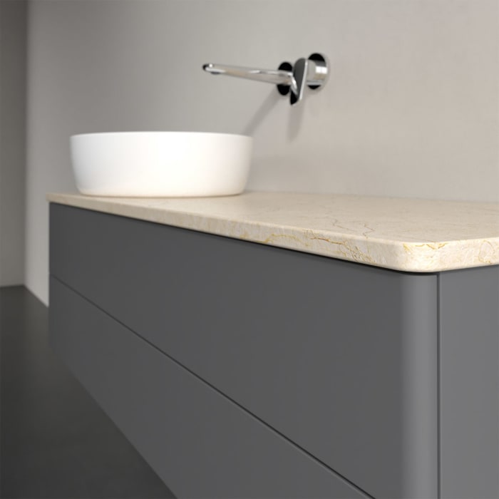 Villeroy & Boch Antao Waschbeckenunterschrank, 120 x 36 cm, 2 Auszüge mit LED-Licht, Front ohne Struktur, ohne Hahnloch, für Waschtisch links