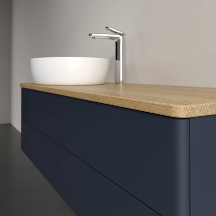 Villeroy & Boch Antao Waschbeckenunterschrank, 120 x 36 cm, 2 Auszüge mit LED-Licht, Front ohne Struktur, mit Hahnloch, für Waschtisch links