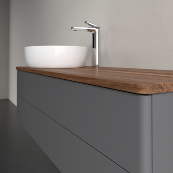 Villeroy & Boch Antao Waschbeckenunterschrank, 120 x 36 cm, 2 Auszüge mit LED-Licht, Front ohne Struktur, mit Hahnloch, für Waschtisch links