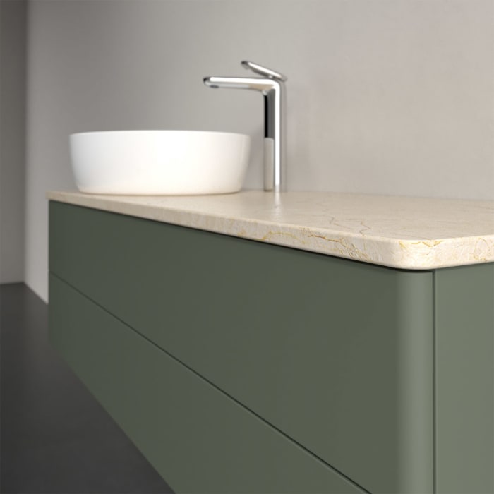 Villeroy & Boch Antao Waschbeckenunterschrank, 120 x 36 cm, 2 Auszüge mit LED-Licht, Front ohne Struktur, mit Hahnloch, für Waschtisch links