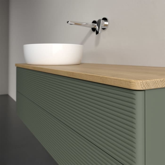 Villeroy & Boch Antao Waschbeckenunterschrank, 120 x 36 cm, 2 Auszüge mit LED-Licht, Front mit Struktur, ohne Hahnloch, für Waschtisch links