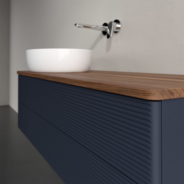 Villeroy & Boch Antao Waschbeckenunterschrank, 120 x 36 cm, 2 Auszüge mit LED-Licht, Front mit Struktur, ohne Hahnloch, für Waschtisch links