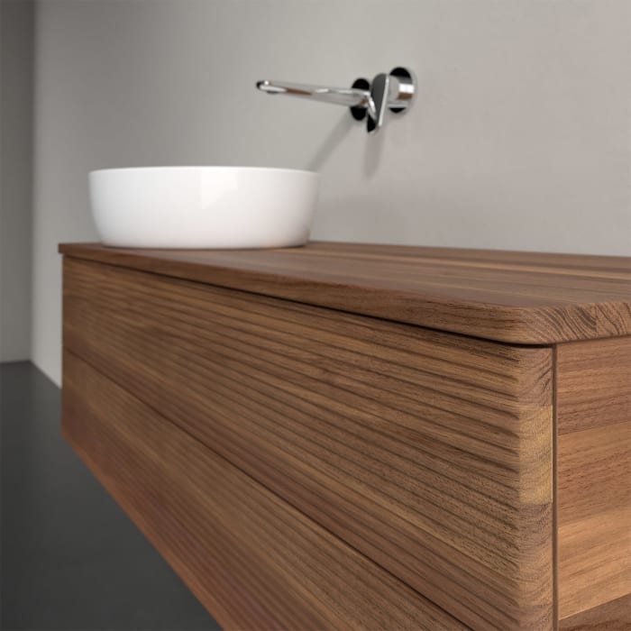 Villeroy & Boch Antao Waschbeckenunterschrank, 120 x 36 cm, 2 Auszüge mit LED-Licht, Front mit Struktur, ohne Hahnloch, für Waschtisch links