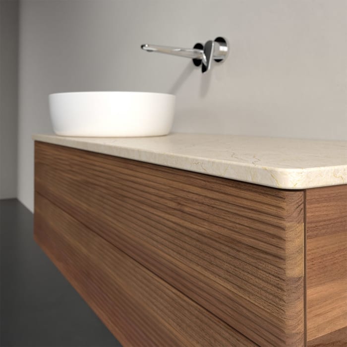 Villeroy & Boch Antao Waschbeckenunterschrank, 120 x 36 cm, 2 Auszüge mit LED-Licht, Front mit Struktur, ohne Hahnloch, für Waschtisch links