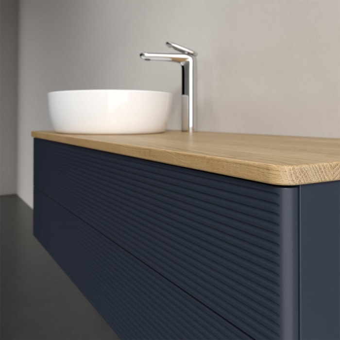 Villeroy & Boch Antao Waschbeckenunterschrank, 120 x 36 cm, 2 Auszüge mit LED-Licht, Front mit Struktur, mit Hahnloch, für Waschtisch links