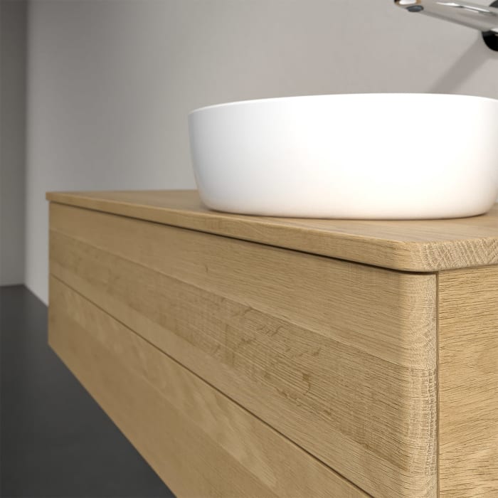 Villeroy & Boch Antao Waschbeckenunterschrank, 120 x 36 cm, 2 Auszüge mit LED-Licht, Front ohne Struktur, ohne Hahnloch, für Waschtisch rechts