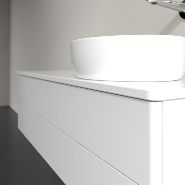 Villeroy & Boch Antao Waschbeckenunterschrank, 120 x 36 cm, 2 Auszüge mit LED-Licht, Front ohne Struktur, mit Hahnloch, für Waschtisch rechts