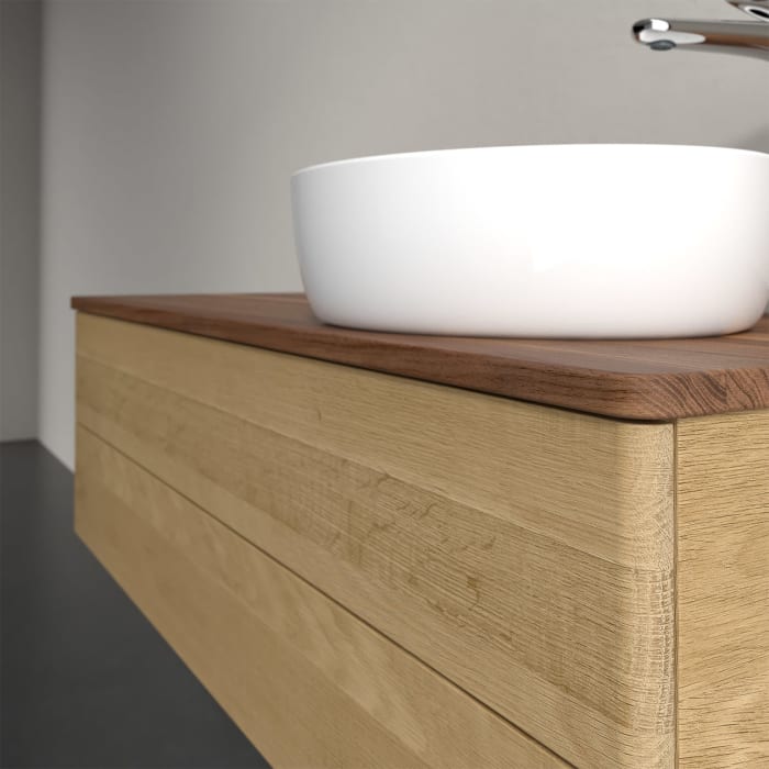 Villeroy & Boch Antao Waschbeckenunterschrank, 120 x 36 cm, 2 Auszüge mit LED-Licht, Front ohne Struktur, mit Hahnloch, für Waschtisch rechts