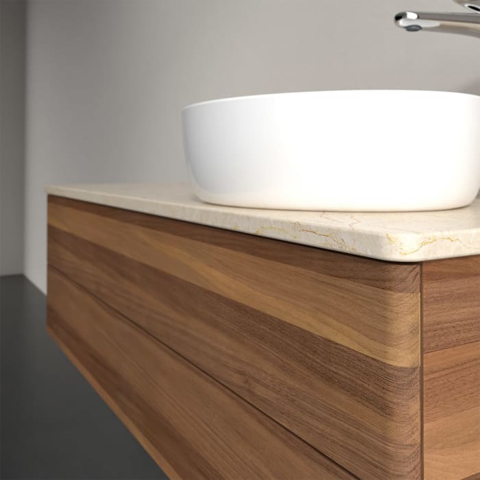 Villeroy & Boch Antao Waschbeckenunterschrank, 120 x 36 cm, 2 Auszüge mit LED-Licht, Front ohne Struktur, mit Hahnloch, für Waschtisch rechts