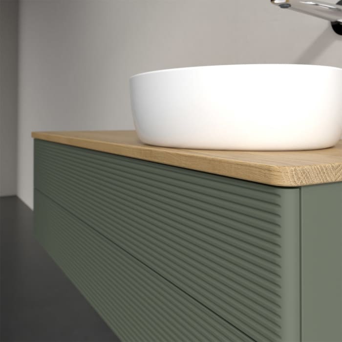 Villeroy & Boch Antao Waschbeckenunterschrank, 120 x 36 cm, 2 Auszüge mit LED-Licht, Front mit Struktur, ohne Hahnloch, für Waschtisch rechts