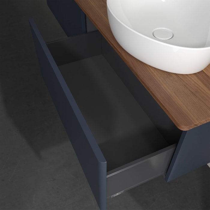 Villeroy & Boch Antao Waschbeckenunterschrank, 160 x 36 cm, 2 Auszüge, Front ohne Struktur, mit Hahnloch, für Waschtisch rechts