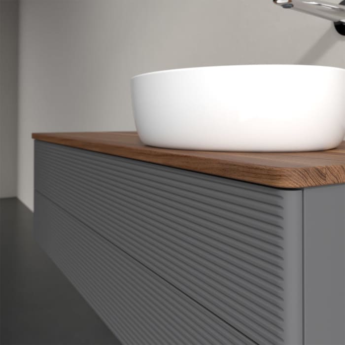 Villeroy & Boch Antao Waschbeckenunterschrank, 120 x 36 cm, 2 Auszüge mit LED-Licht, Front mit Struktur, ohne Hahnloch, für Waschtisch rechts