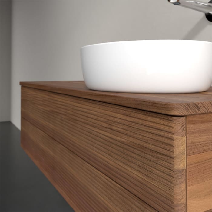 Villeroy & Boch Antao Waschbeckenunterschrank, 120 x 36 cm, 2 Auszüge mit LED-Licht, Front mit Struktur, ohne Hahnloch, für Waschtisch rechts