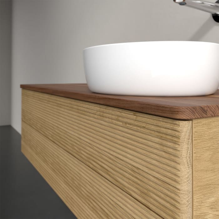 Villeroy & Boch Antao Waschbeckenunterschrank, 120 x 36 cm, 2 Auszüge mit LED-Licht, Front mit Struktur, ohne Hahnloch, für Waschtisch rechts