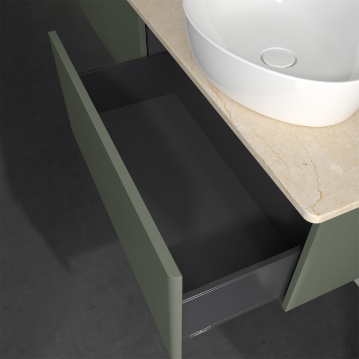 Villeroy & Boch Antao Waschbeckenunterschrank, 160 x 36 cm, 2 Auszüge, Front ohne Struktur, mit Hahnloch, für Waschtisch rechts