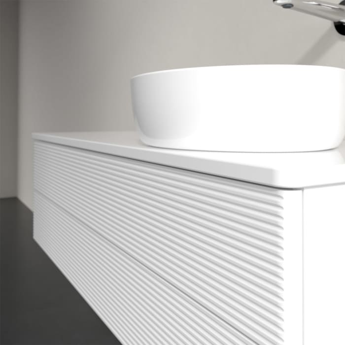 Villeroy & Boch Antao Waschbeckenunterschrank, 120 x 36 cm, 2 Auszüge mit LED-Licht, Front mit Struktur, mit Hahnloch, für Waschtisch rechts