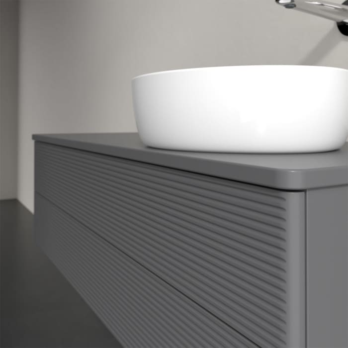 Villeroy & Boch Antao Waschbeckenunterschrank, 120 x 36 cm, 2 Auszüge mit LED-Licht, Front mit Struktur, mit Hahnloch, für Waschtisch rechts