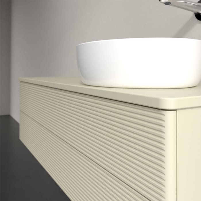 Villeroy & Boch Antao Waschbeckenunterschrank, 120 x 36 cm, 2 Auszüge mit LED-Licht, Front mit Struktur, mit Hahnloch, für Waschtisch rechts