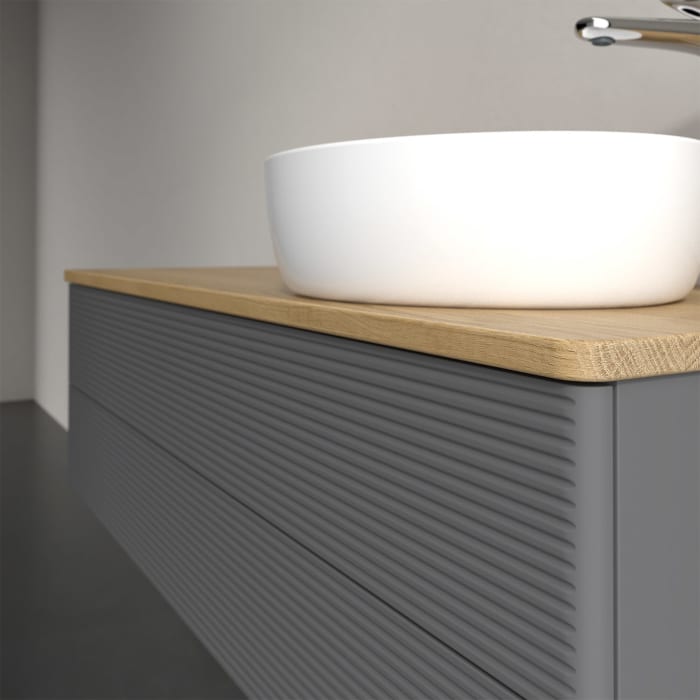 Villeroy & Boch Antao Waschbeckenunterschrank, 120 x 36 cm, 2 Auszüge mit LED-Licht, Front mit Struktur, mit Hahnloch, für Waschtisch rechts