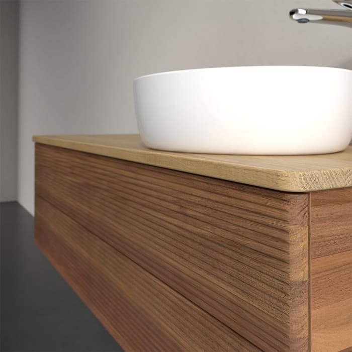 Villeroy & Boch Antao Waschbeckenunterschrank, 120 x 36 cm, 2 Auszüge mit LED-Licht, Front mit Struktur, mit Hahnloch, für Waschtisch rechts