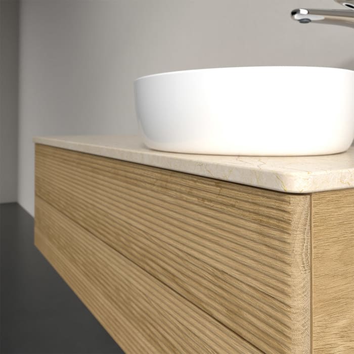 Villeroy & Boch Antao Waschbeckenunterschrank, 120 x 36 cm, 2 Auszüge mit LED-Licht, Front mit Struktur, mit Hahnloch, für Waschtisch rechts