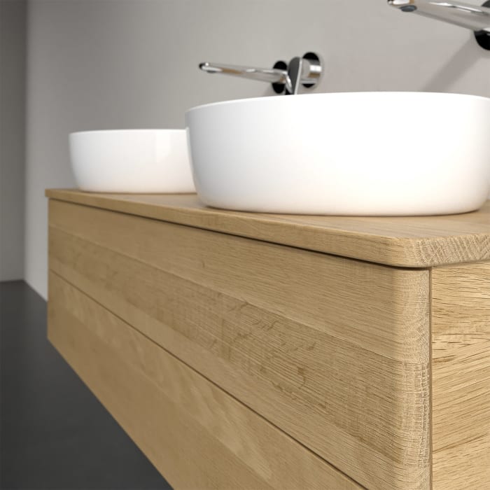 Villeroy & Boch Antao Waschbeckenunterschrank, 120 x 36 cm, 2 Auszüge mit LED-Licht, Front ohne Struktur, ohne Hahnloch, für Waschtisch links und rech