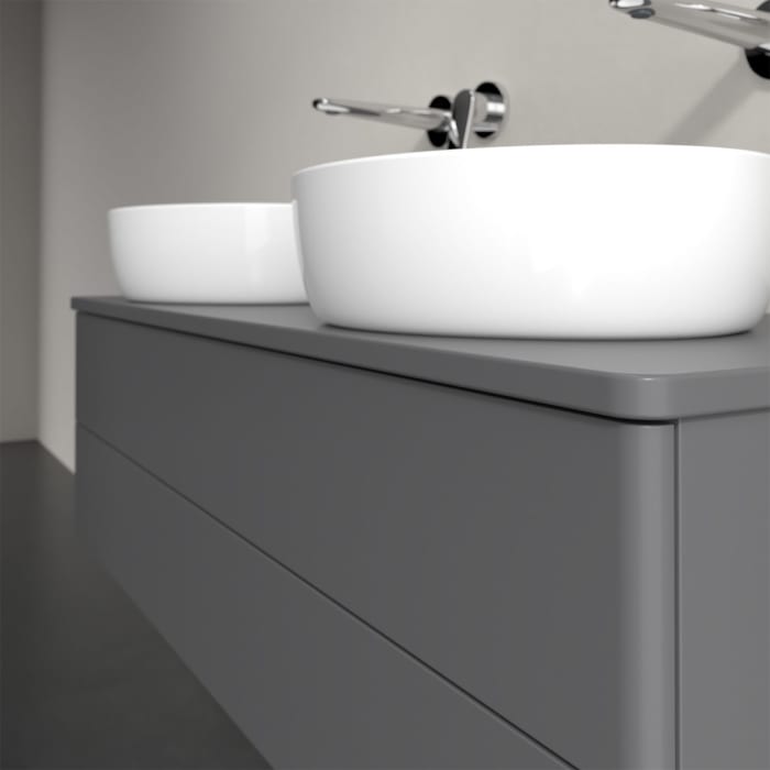 Villeroy & Boch Antao Waschbeckenunterschrank, 120 x 36 cm, 2 Auszüge mit LED-Licht, Front ohne Struktur, mit Hahnloch, für Waschtisch links und recht