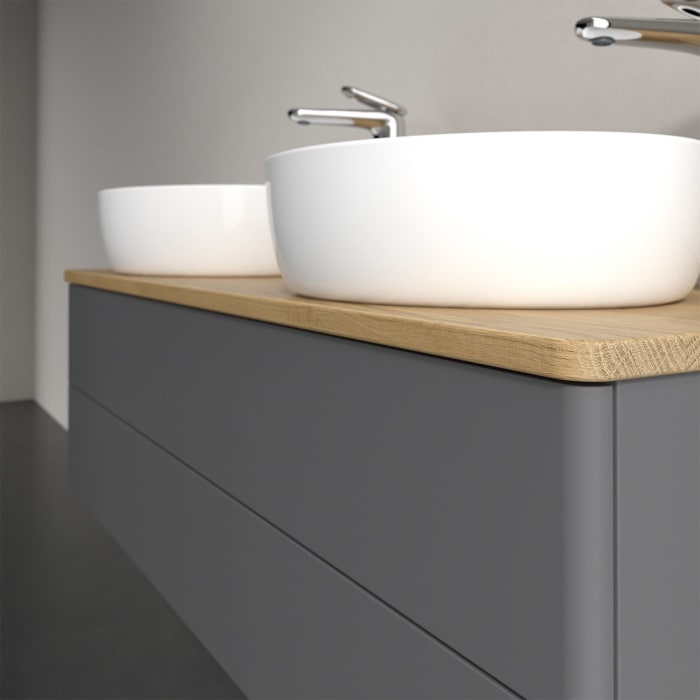 Villeroy & Boch Antao Waschbeckenunterschrank, 120 x 36 cm, 2 Auszüge mit LED-Licht, Front ohne Struktur, mit Hahnloch, für Waschtisch links und recht