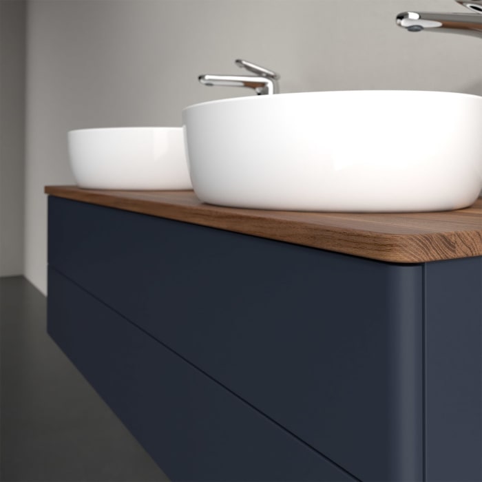 Villeroy & Boch Antao Waschbeckenunterschrank, 120 x 36 cm, 2 Auszüge mit LED-Licht, Front ohne Struktur, mit Hahnloch, für Waschtisch links und recht